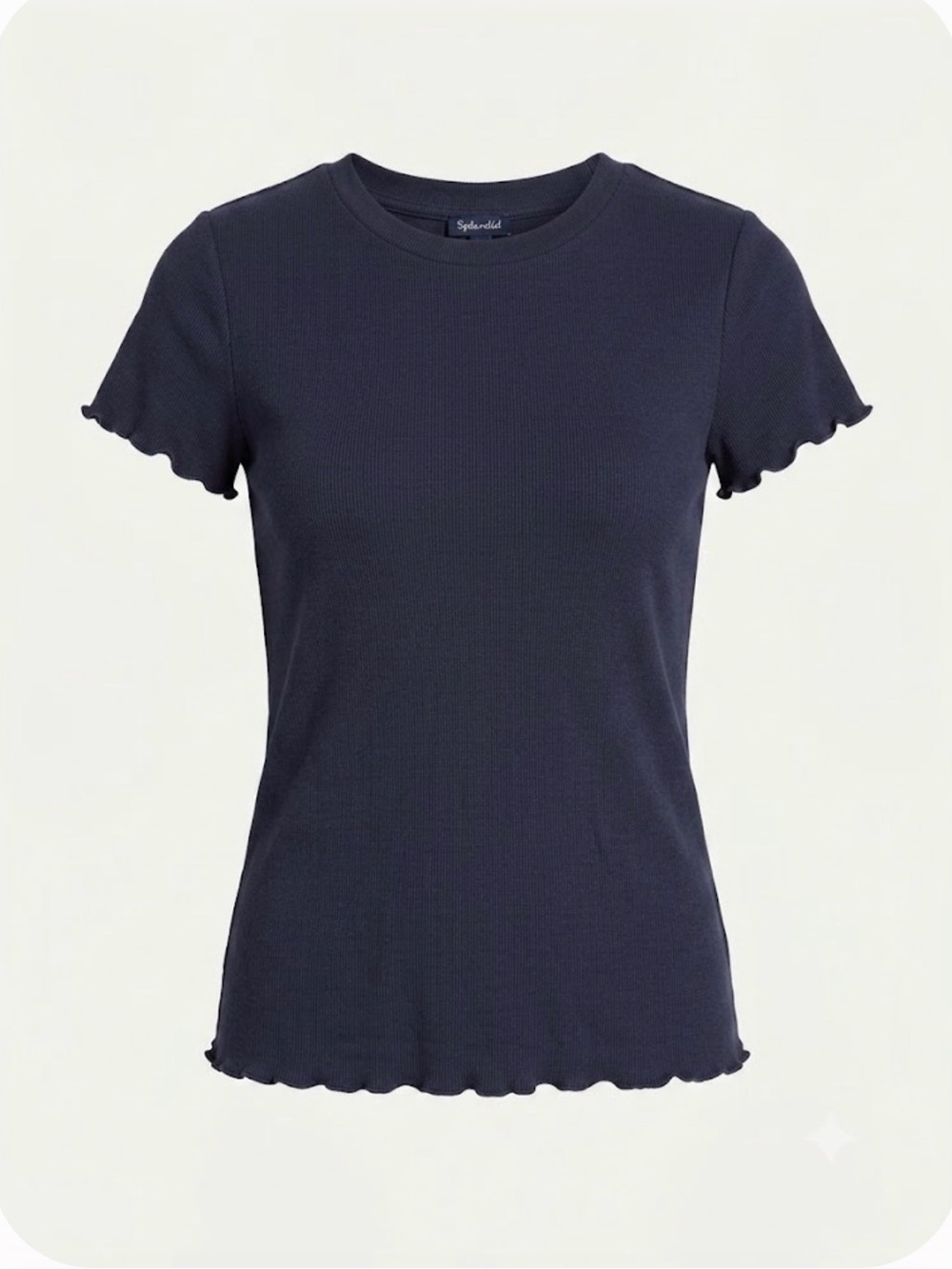 Splendid Navy Ribbed Lettuce-Trim Short Sleeve Tee